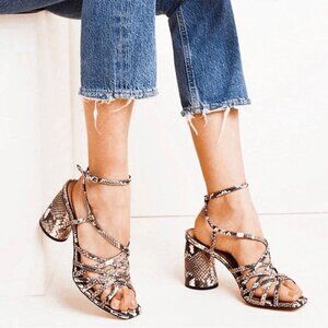 Sam Edelman Daffodil Womens  Snake Taupe Print Block Heels Strappy Size 8.5M NEW